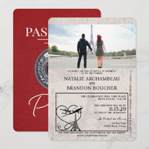 Convites Red Paris Passport Wedding