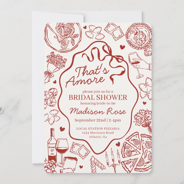 Convites Red Pasta Thats Amore Italian Bridal Shower (Frente)
