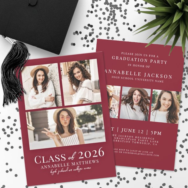 Convites Red Photo Graduation Party Invitation (Red Photo Graduation Party Invitation )