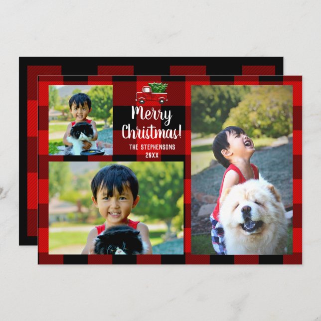 Convites Red Pickup Truck Rustic Country Natal 3 Foto (Frente/Verso)