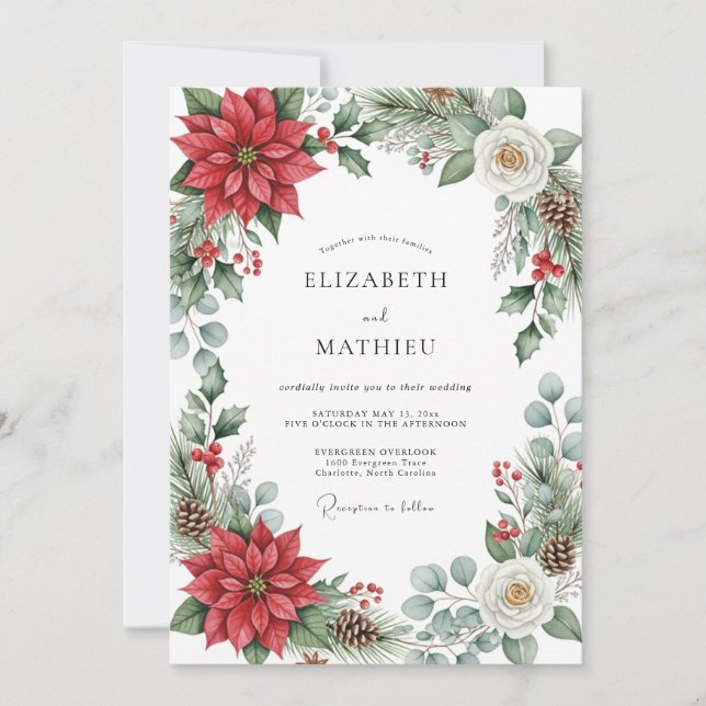 Convites Red Picturesque Yuletide Wedding (Frente)