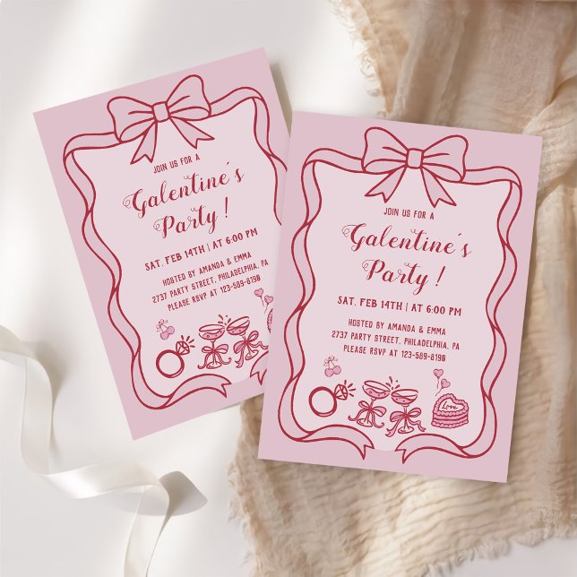 Convites Red Pink Bow Galentine's  Party (Criador carregado)
