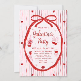 Convites Red Pink Coquette Hand Drawn Galentine's Party 