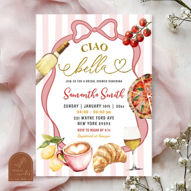 Convites Red Pink Coquette Stripes Italy Ciao Bella Bridal (Criador carregado)