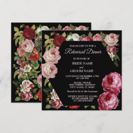 Convites Red Pink Floral Greenery Black Rehearsal Dinner