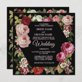 Convites Red Pink Floral Greenery Rustic Black Wedding
