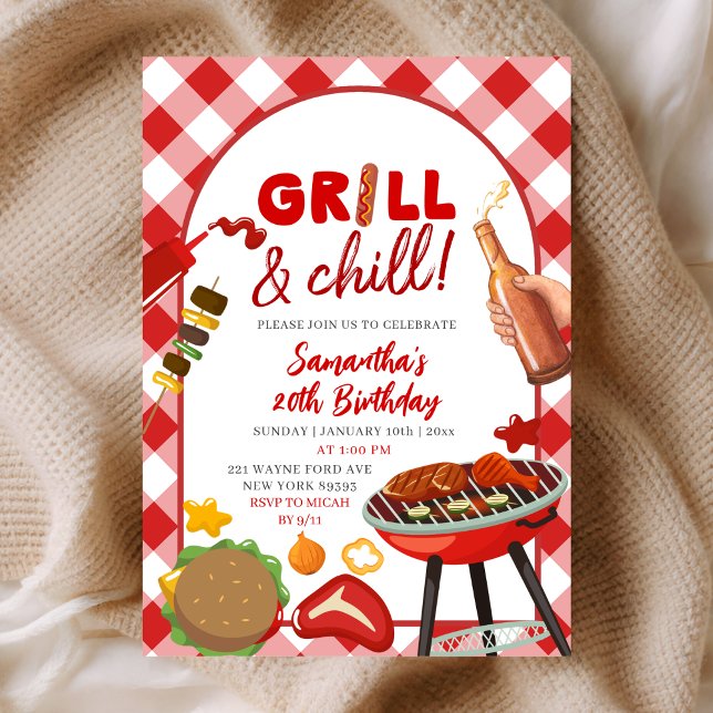 Convites Red Pink Gingham Birthday BBQ invitation (Criador carregado)