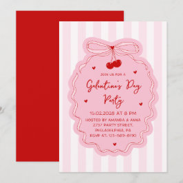 Convites Red Pink Girly Coquette Bow Galentine's Day Party