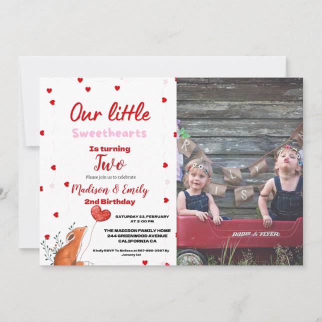 Convites Red Pink Heart Dia de os namorados Sweetheart Aniv (Frente)