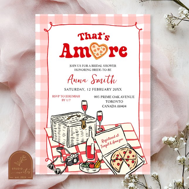 Convites Red Pink Italian Picnic That's Amore Bridal Shower (Criador carregado)