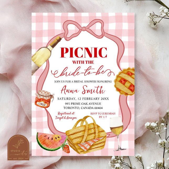 Convites Red Pink Italian Picnic That's Amore Bridal Shower (Criador carregado)