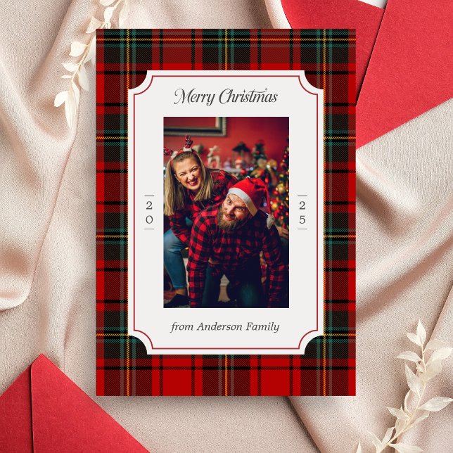 Convites Red Plaid Merry Christmas Holiday (Red Plaid Modern Merry Christmas Holiday Card)