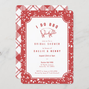 Convites Red plaid pig I DO BBQ Bridal Shower Invitation