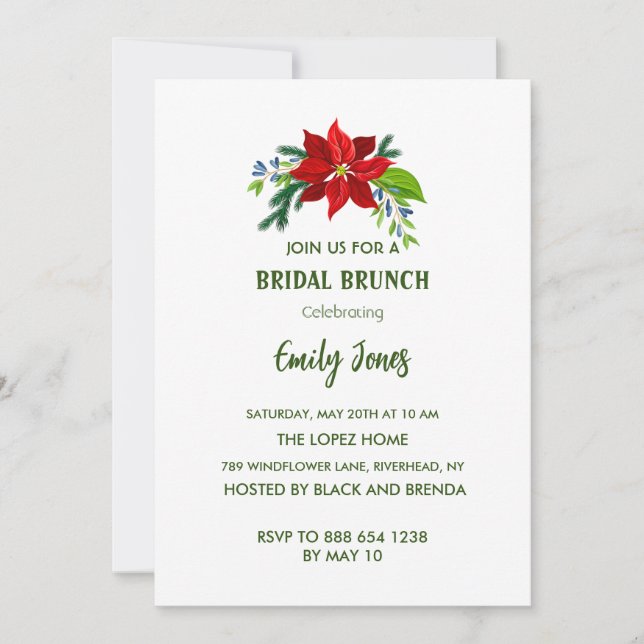 Convites Red Poinsettia, Bridal Brunch (Frente)