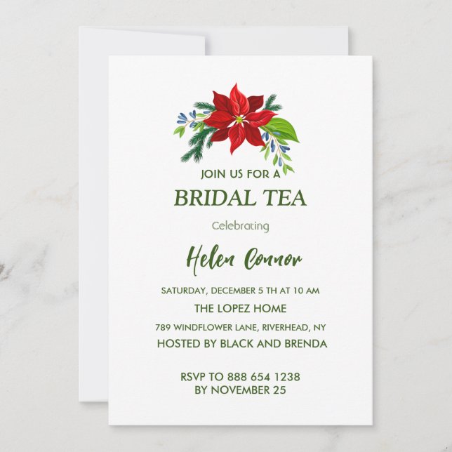 Convites Red Poinsettia Bridal Tea (Frente)