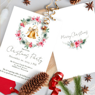 Convites Red Poinsettia Dourada Flocos de Neve Frota de Nat