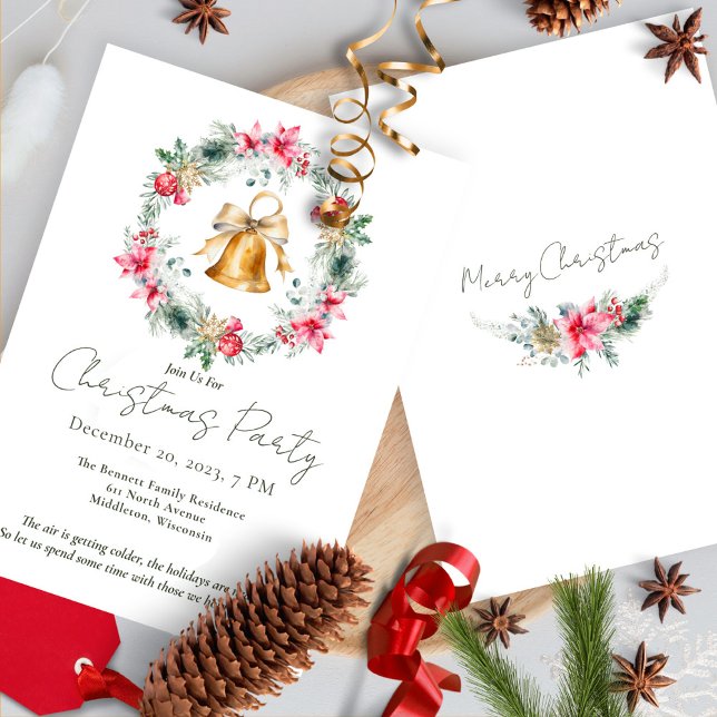 Convites Red Poinsettia Dourada Flocos de Neve Frota de Nat (Criador carregado)