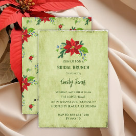 Convites Red Poinsettia em Vintage Green, Bridal Brunch