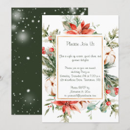 Convites Red Poinsettia Evergreen Festa de Natal da Neve