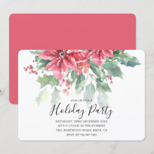 Convites Red Poinsettia Floral Greenery Feriado Chic