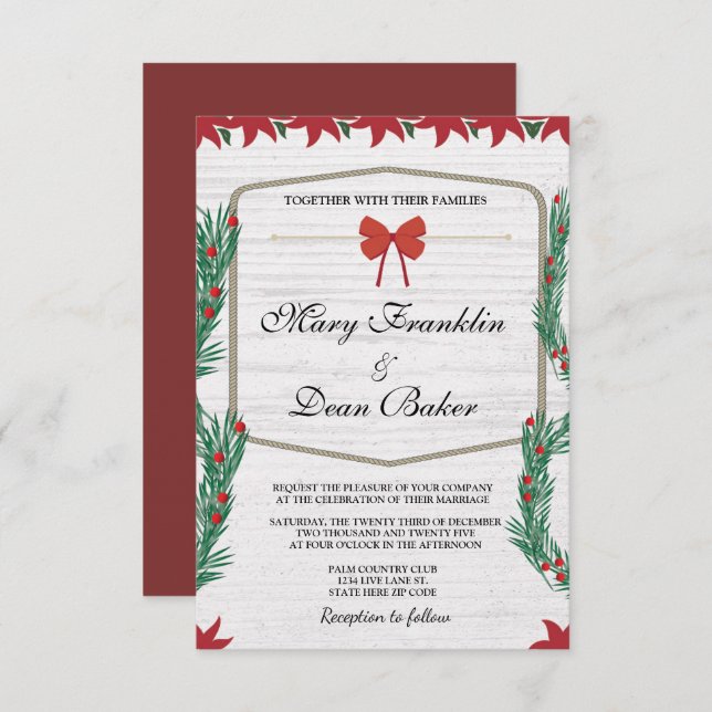 Convites Red Poinsettia Floral Natal Casamento de Aquarela (Frente/Verso)