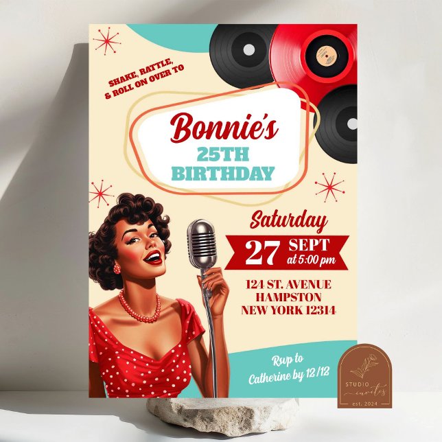 Convites Red Polkadot Retro Pin Up Girls Adulto Aniversário (Criador carregado)