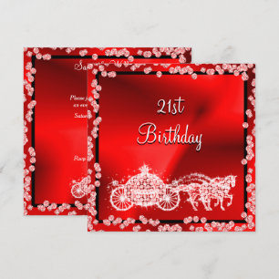 Convites Red Princess Coach & Horses aniversário de 21 anos