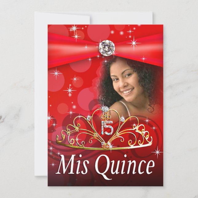 Convites Red Quinceanera 15 Princesa Tiara Foto (Frente)