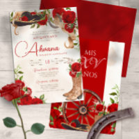 Red Quinceanera Rosas Vintage Charro Western Flora