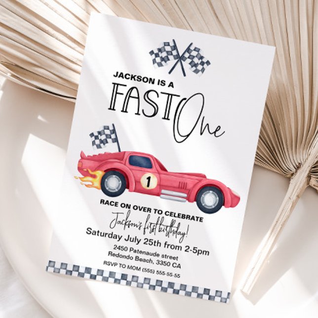 Convites Red Race car FAST ONE Birthday invition (Red Race Car invitation FAST ONE)