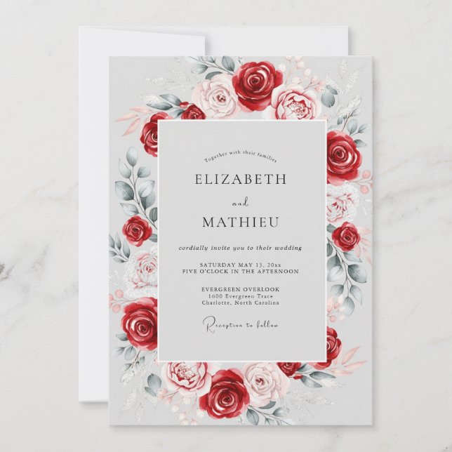 Convites Red Refined Winter Wedding (Frente)