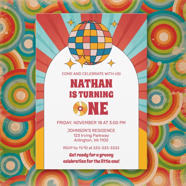 Convites Red Retro 1rua Groovy Party Vinyl (Criador carregado)