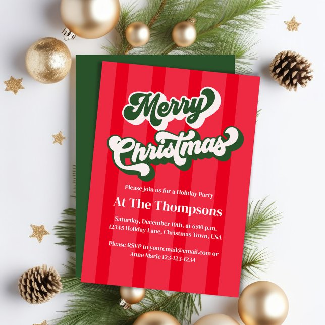 Convites Red Retro Feliz Festa de Natal (Retro-style typography Christmas party invitations. )