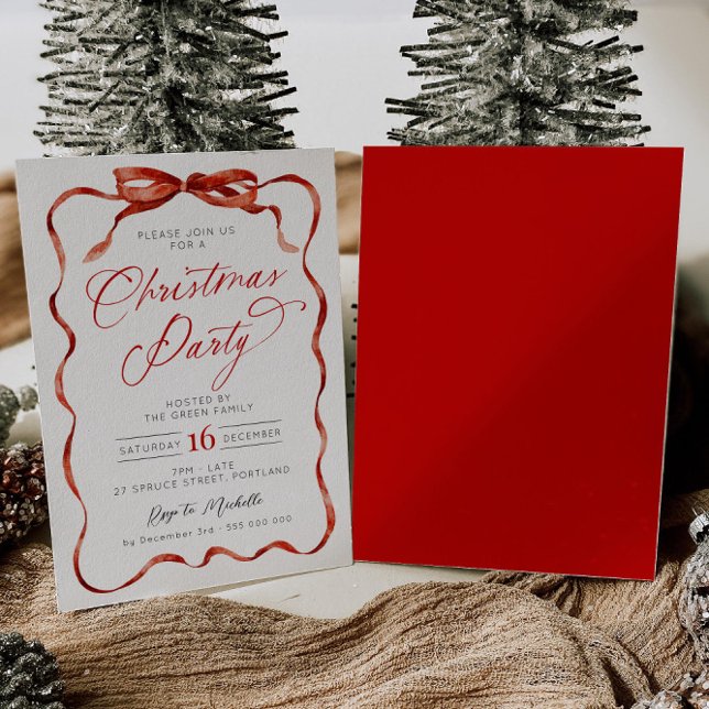 Convites Red Ribbon Christmas Party Invitation (Criador carregado)