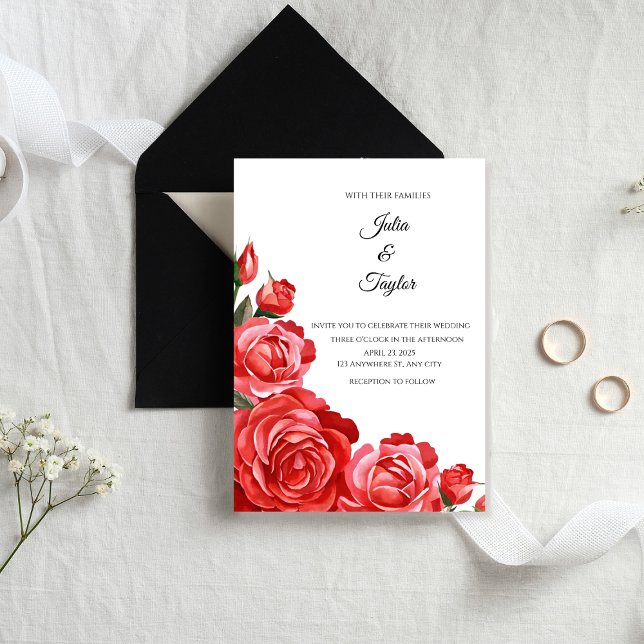 Convites Red Rose Elegant Floral Invite (Criador carregado)