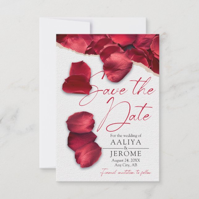 Convites Red Rose Petals Save the Wedding Date Invitation (Frente)