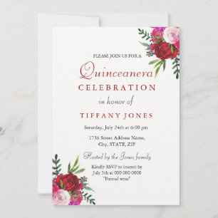 Convites Red Rose Quinceanera - Moderno Elegante