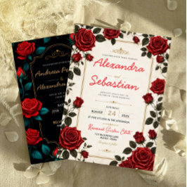 Convites Red Rose Romantic Floral Elegant Rose Garden
