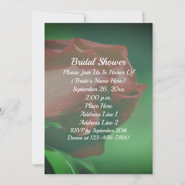 Convites Red Rosebud Floral Bridal Shower  (Frente)