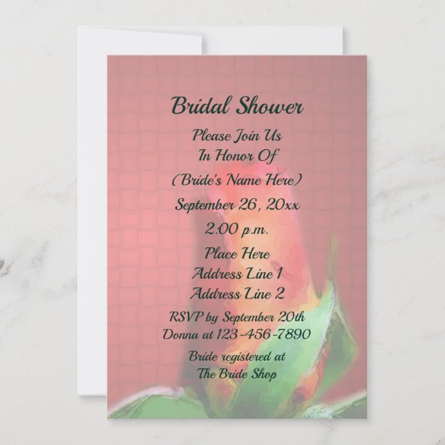 Convites Red Rosebud Flower Bridal Shower  (Frente)