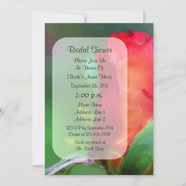 Convites Red Rosebud Watercolor Chá de panela Floral Invite (Frente)