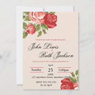 Convites Red Roses Script Wedding Invitation | Elegant Roma