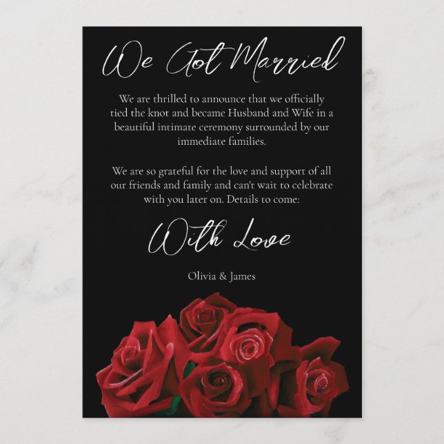 Convites Red Roses White Black Elegance Timeless (Frente)