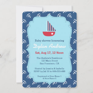 Convites Red Sailboat Nautical baby shower invitations