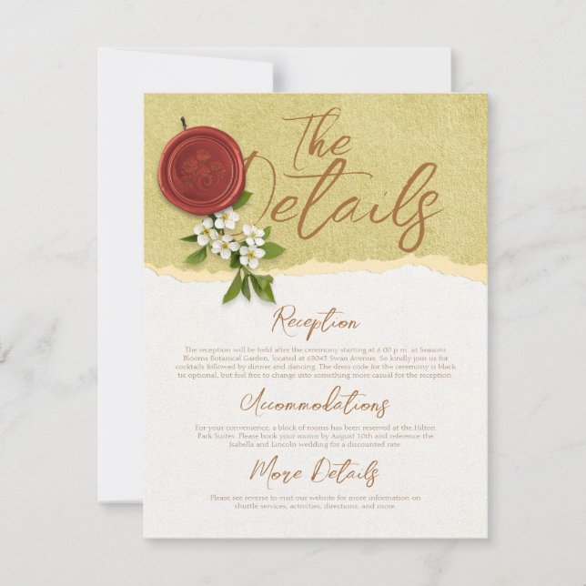 Convites Red Seal Wedding Details Card (Frente)