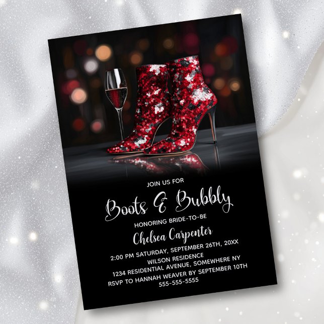 Convites Red Sequin Boots and Bubbly Bridal Shower (Criador carregado)