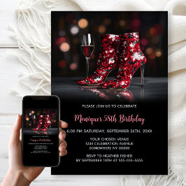 Convites Red Sequin Boots Any Age Birthday Party