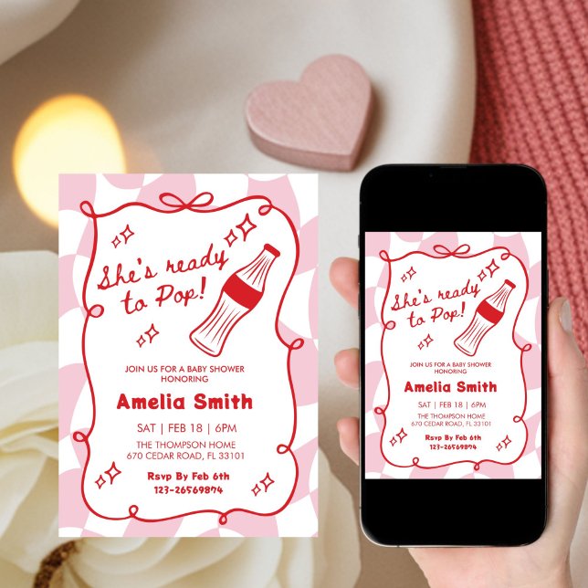 Convites Red She's Ready to Pop cola Soda Baby shower  (Criador carregado)