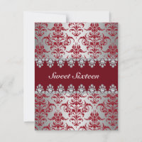 Red & Silver Damask Elegante Sweet16