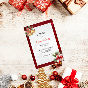 Convites Red Silver Elegant Moderno Festa de Natal